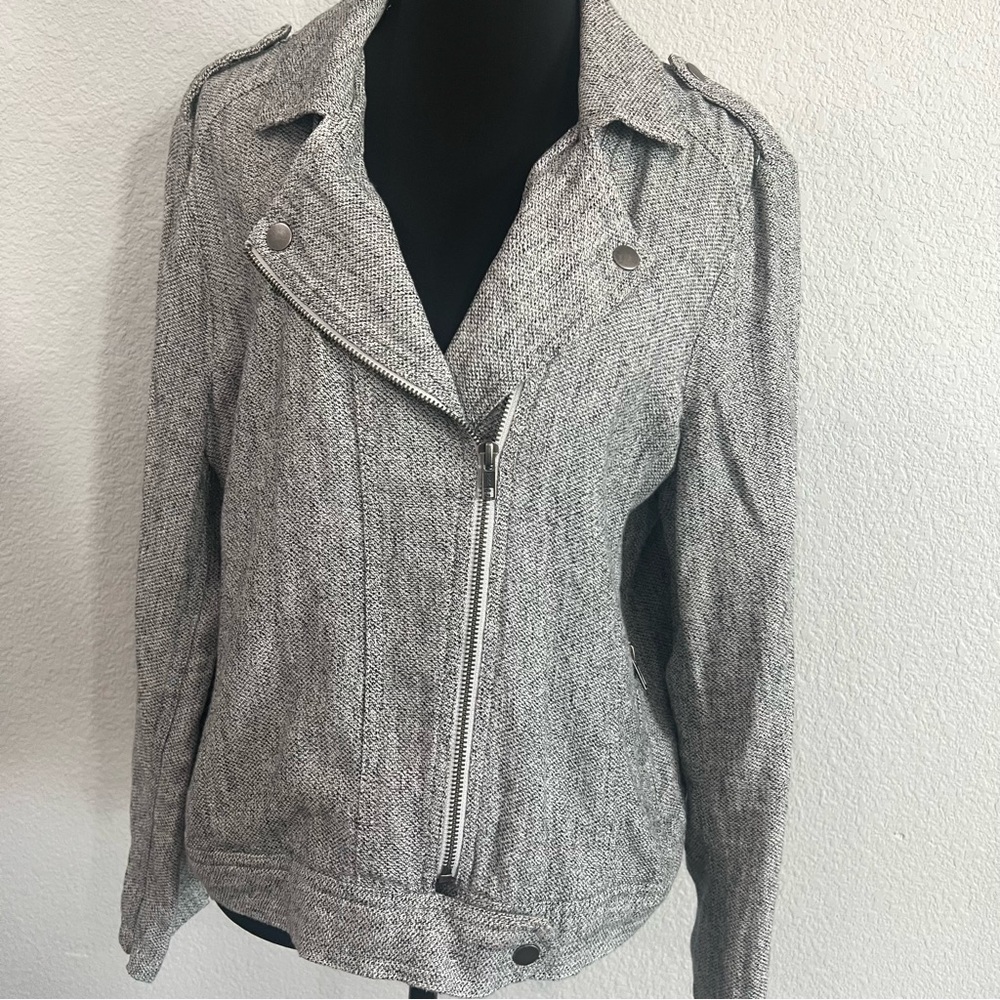 LOFT Heathered Gray Blazer Jacket Zipper Detail Long